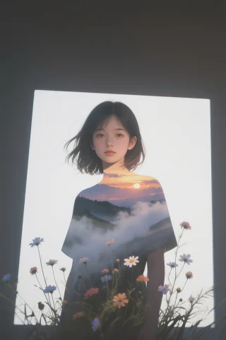 Beautiful Girl In 5d Projection, Her Silhouette Enclosing A... — Stable Diffusion AI Prompt: Beautiful girl in 5D projection, her silhouette enclosing a fantastical three-di...