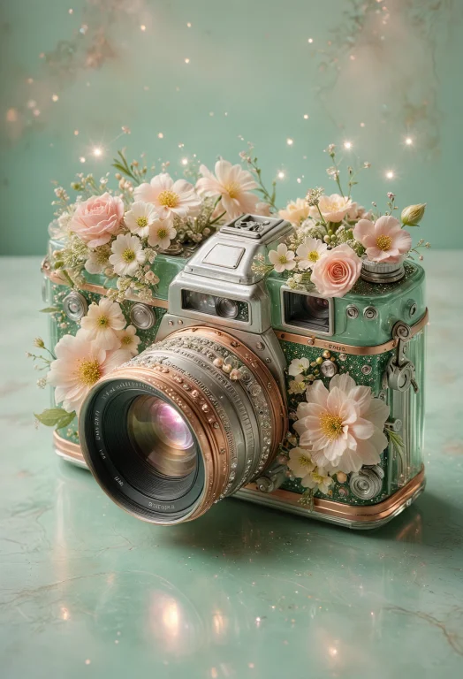 Fanciful, Translucent Vintage Camera With Metallic Copper An...