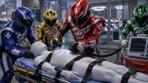 Parody Anatomy with Robots — Stable Diffusion AI Prompt: no text: a fictional parody of Grey's-Anatomy with Speed-MX-Racer G1rider humano...