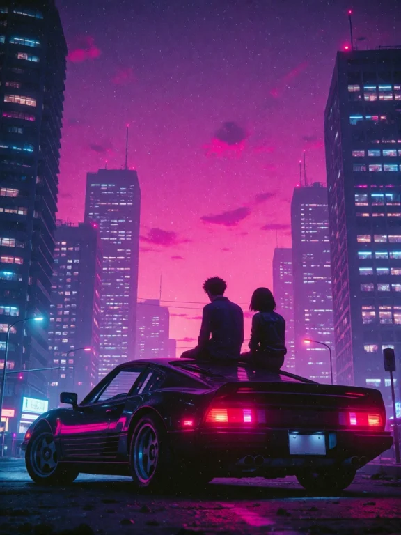 This Digital Artwork Features A Nighttime Cityscape With A V...
