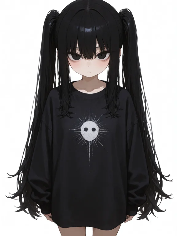 1girl, Kuro, Black Hair, Long Hair, Twintails, Black Eyes, O...