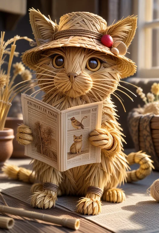 Straw Thread1.6, A Domestic Tabby Cat Made Entirely Of Bound...