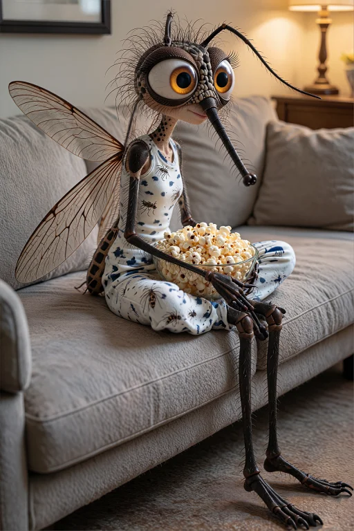 Annalora Sitting Cross-legged On A Couch During Movie Night,...