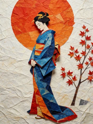 Japanese 3D Paper Art — Stable Diffusion AI Prompt: A traditional Japanese chigiri-e style artwork made of torn and crumpled washi p...