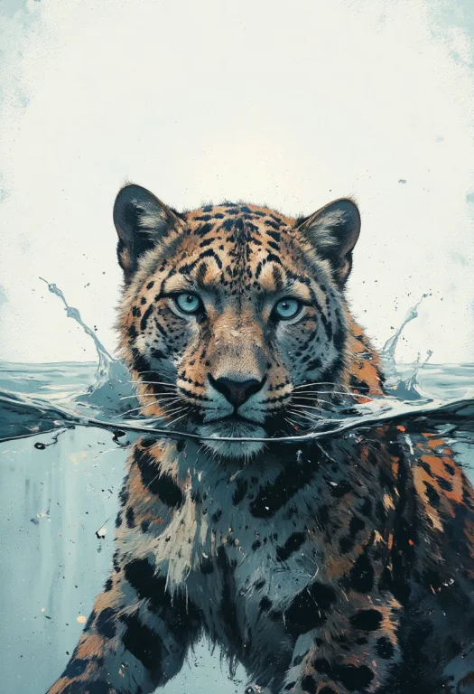 A Majestic Snow Leopard With Piercing Icy Blue Eyes Partiall...