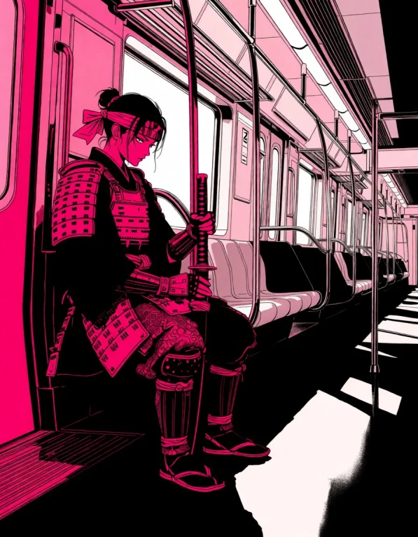 Samurai Woman Magenta Black A Fierce Female Samurai Sits S...