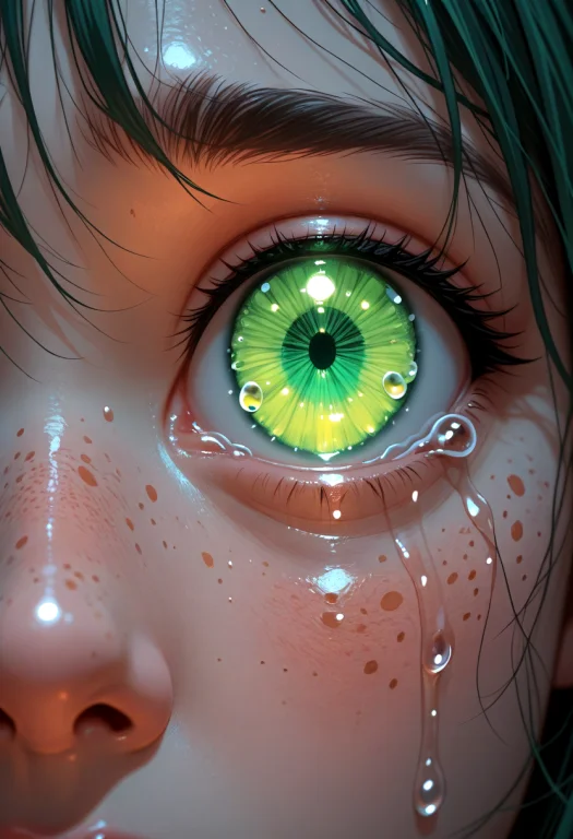 1girl, Close-up, Tears, Glowing, Eye Focus, Freckles, Crying...