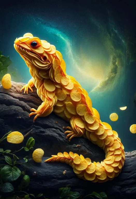 A Cute Salamander Sitting On An Apple. Made Out Of Potato Ch...