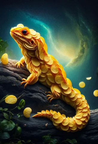 A Cute Salamander Sitting On An Apple. Made Out Of Potato Ch... — SDXL AI Prompt: a cute salamander sitting on an apple. made out of potato chips, p1nkch1ps, enha...