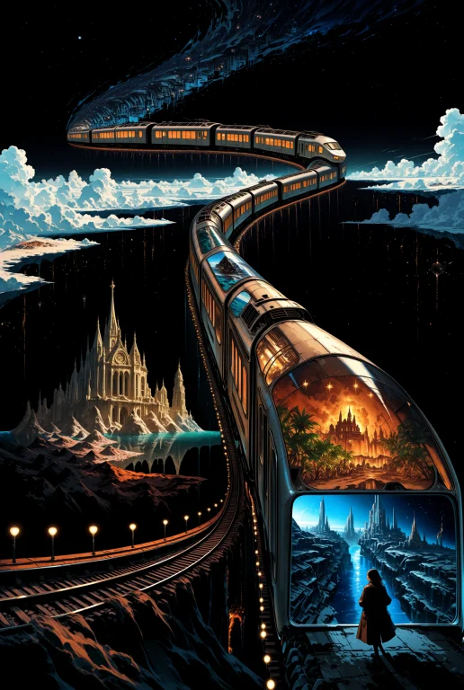 A Gigantic Futuristic Train Traveling Across A Narrow Railwa...