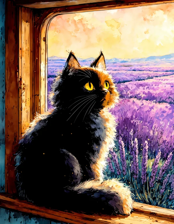 Bustdaal, A Fluffy Black Cat With Bright Yellow Eyes, Sittin...