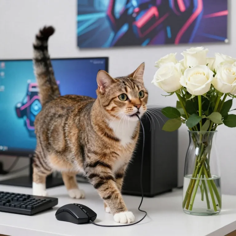 Photograph Of A Brown Tabby Cat With White Paws And Chest, S...