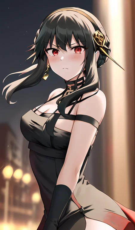 Best Quality, Black Hair, 1girl, Disdain, Outdoors, Sky, Nig...