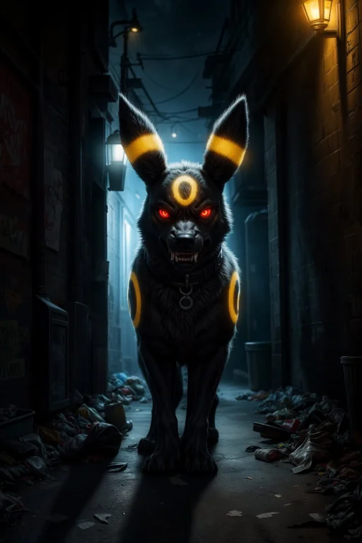 Feral Umbreon, Standing, Menacing, Growling, Angry, Detailed...