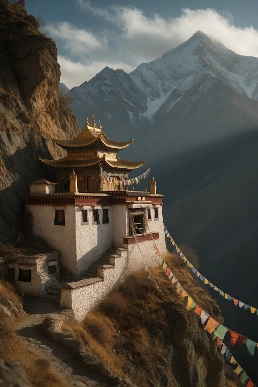 22. Ancient Tibetan Monastery Perched On Cliff Face, Prayer...