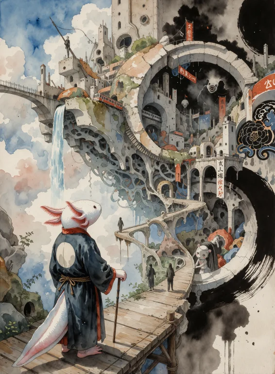 Painterly Mixed-media Artwork Combining Soft Watercolor Wash...