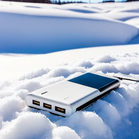 Tech Snowdrift Power Bank — SDXL AI Prompt: , techsnowdrift, a portable power bank resting on a fresh white snowdrift, cool...