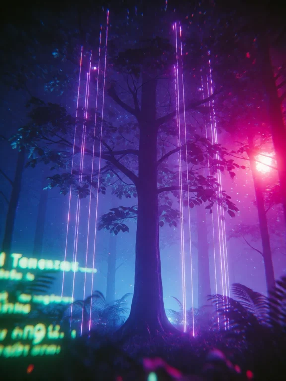 This Digital Artwork Depicts A Mesmerizing, Futuristic Fores...