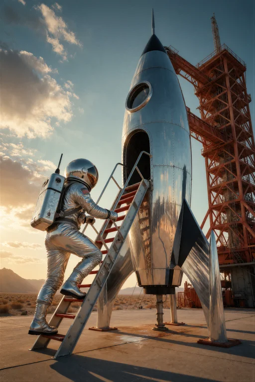 Retrofuturismbymrjohn, An Astronaut In A Silver Spacesuit Cl...