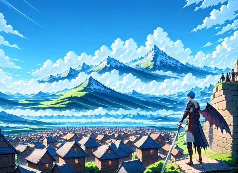 Score9, Score8up, Score7up, 1boy, Holding Giant Sword, Blue... — Stable Diffusion AI Prompt: score_9, score_8_up, score_7_up, 1boy, holding giant sword, blue hair, armor, fa...