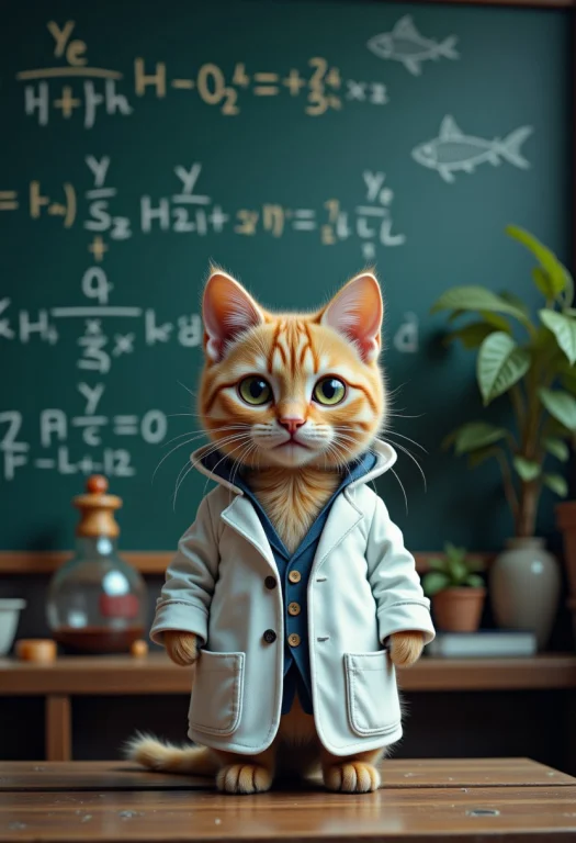 Jeddtlv3, A Cat In A Lab Coat, Standing In Front Of A Chalkb...