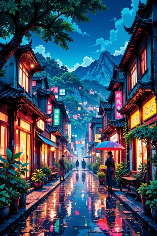A Mystical City Beautiful Landscape, Rainy Day, Woman, Very...