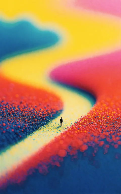 Minimalist Surreal Scene Of A Single Tiny Lone Silhouetted F...