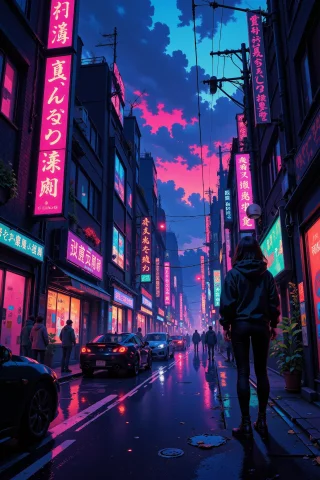 A Cyberpunk Street Full Of Neon Lights And Colorful Hologram... — Stable Diffusion AI Prompt: a cyberpunk street full of neon lights and colorful holograms beautiful landscap...