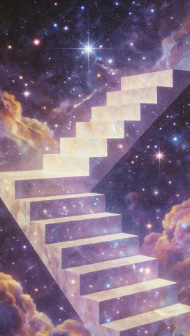 127. Floating Cosmic Staircase, Geometric Steps Leading To S... — Stable Diffusion AI Prompt: 127. Floating cosmic staircase, geometric steps leading to starfield, ethereal l...