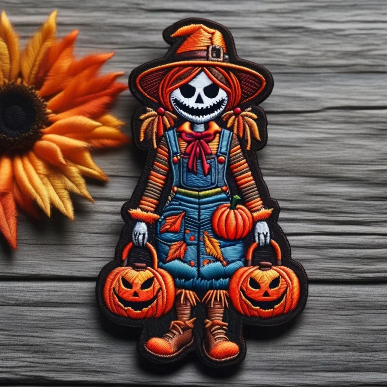 Ral-embroideredpatch Female Scarecrow With A Jack-o-latern H...