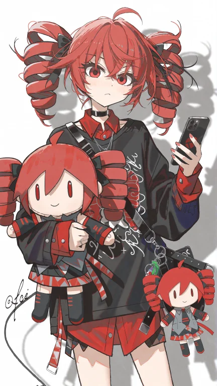 , , A Young Anime Girl With Bright Red Eyes And Voluminous R...