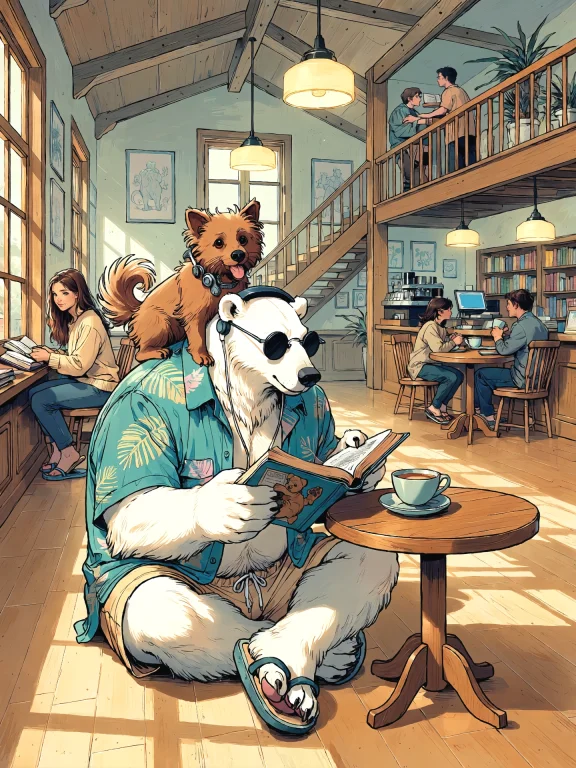 Masterpiece, Best Quality,score9, A Cozy, Warm-toned Booksto...