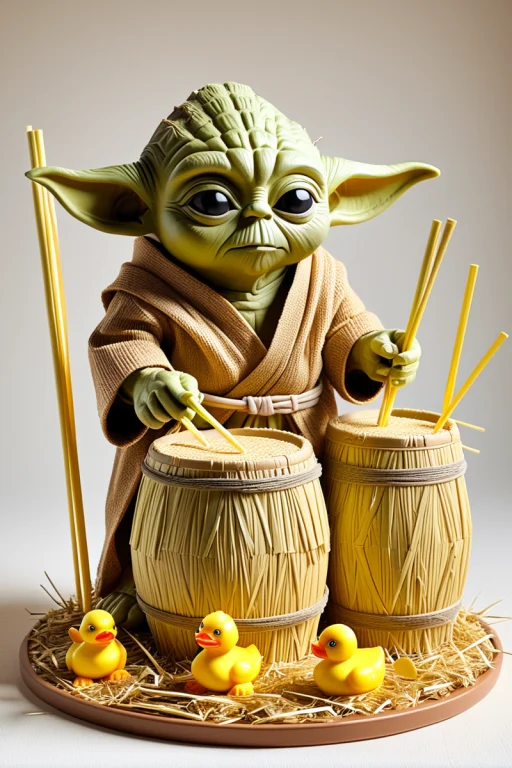 A Cute Yoda With A Big Drums. Arena, Sport Setting, Lights,...