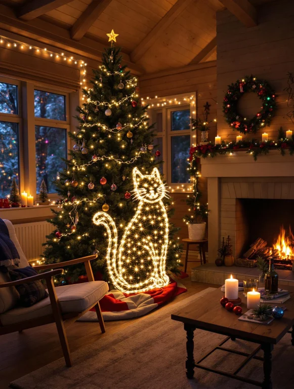A Christmas Tree, With A Christmas Lights Made In A Shape Of...