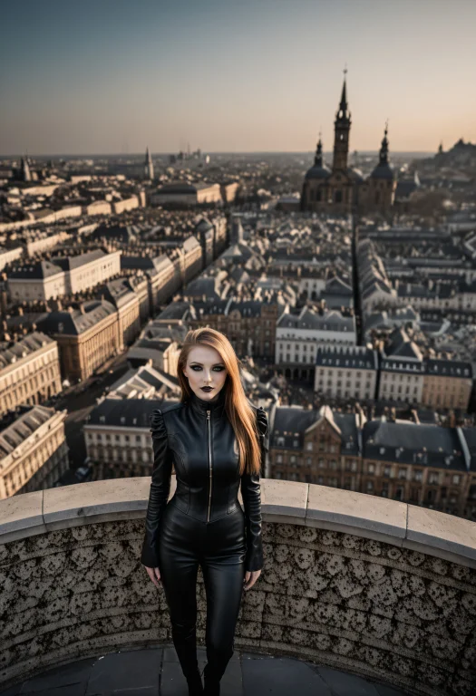 In The Image, A Woman Stands Confidently Atop A Stone Wall O...