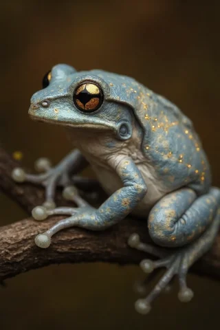 An Incredibly Beautiful Amazonian Treefrog Perched On A Bran... — FLUX AI Prompt: An incredibly beautiful Amazonian treefrog perched on a branch. He has bright go...