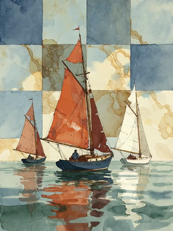 Bradhamel Art Style. A Serene Maritime Scene Rendered In A P...