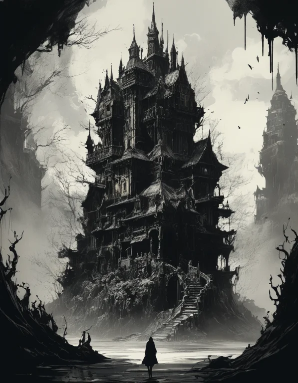 Chiaroscuro Concept Art,minimalism Black And White Ink Illus...