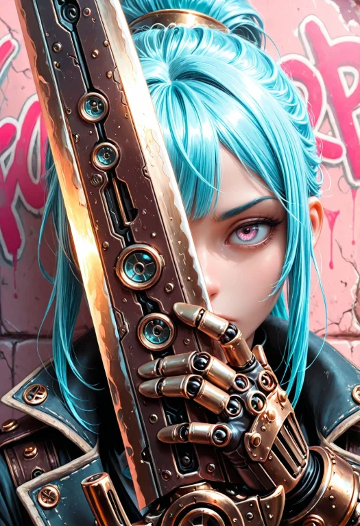 Smoothnoobquality, Steampunk. 1girl, Pink Accent, Portrait,...
