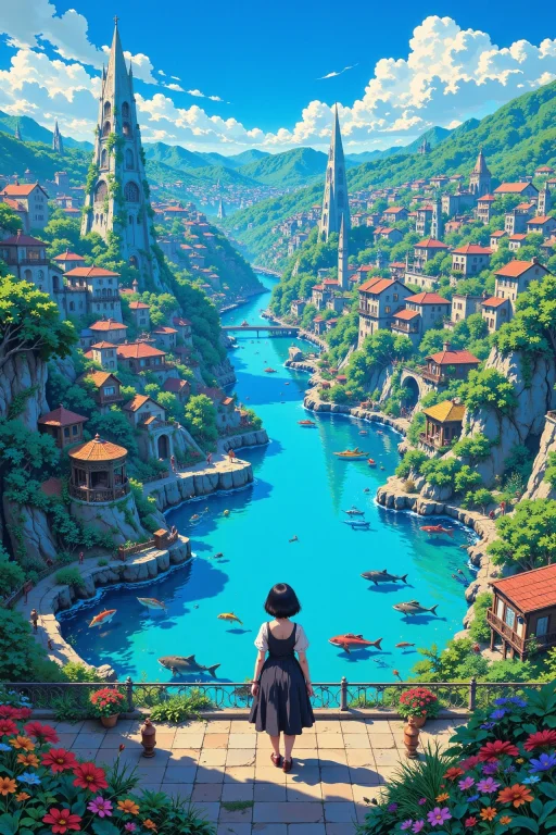 An Aquatic City Beautiful Landscape, Noon, Woman, Very Intri...