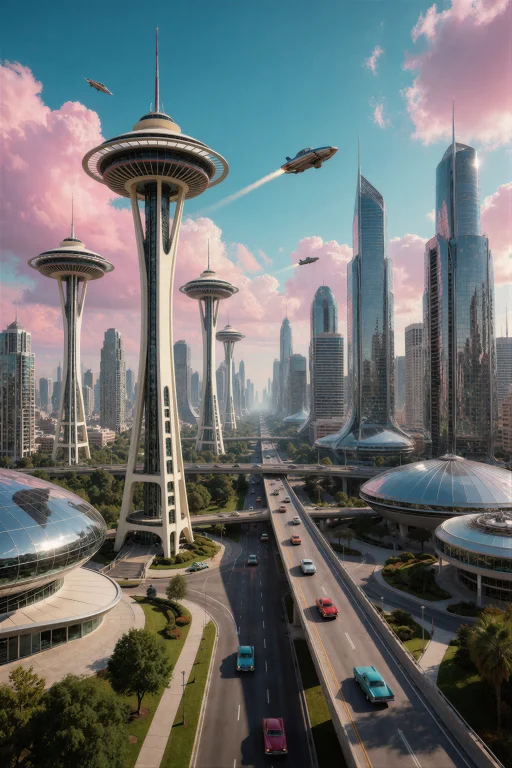 Retrofuturismbymrjohn, A Sprawling Utopian City Skyline Feat...