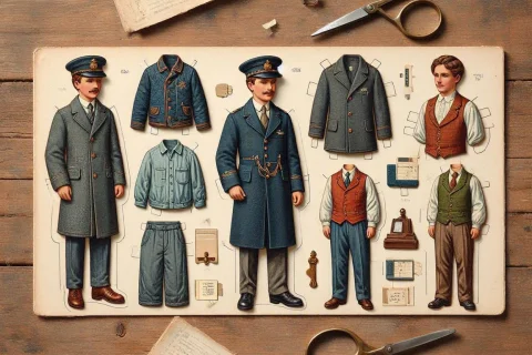 Railway Motorman Dolls — Stable Diffusion AI Prompt: Railway Motorman, Railway Conductor, and Railway Ticket agents paper dolls