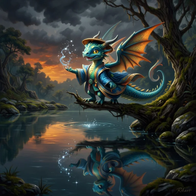 Digital Artwork Of A Small, Blue, Dragon-like Creature With...