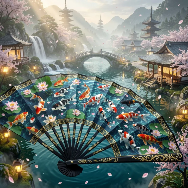 A Dreamlike Aerial Fantasy Scene Of A A Grand Japanese Foldi...