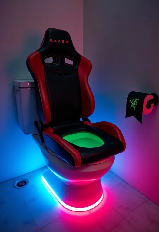 An Ultra-realistic Photo Of A Gaming-themed Toilet Setup, Fe...