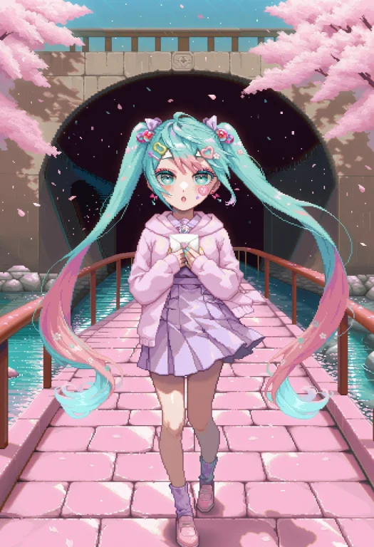 Exv6dxrhcm, Pixel Art, 1girl, Hatsune Miku, Pastel Pink Hair...