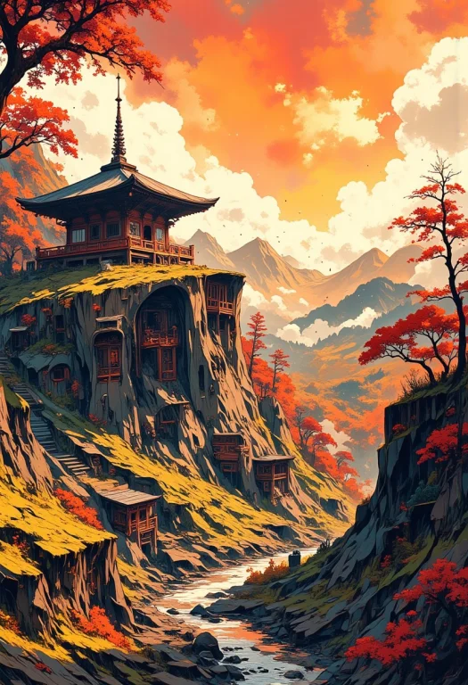 Japanese Shrine On A Hill Overlooking A Tranquil Woodland St...