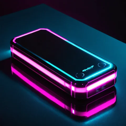 Loratechcyberpunkneonv10.80, Techcyberneon, A Portable Power... — SDXL AI Prompt: , techcyberneon, a portable power bank lit by pink and cyan neon light, dark ref...