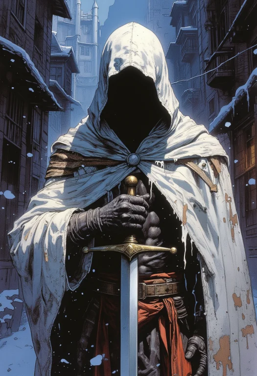 Hidden Face, Mysterious Character Draped In A Tattered White...