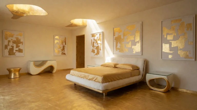A Vast Bedroom Covered In Gold And White. Not Ancient Style...